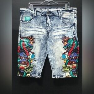 🕸️Reason Denim Artwork Distressed Shorts